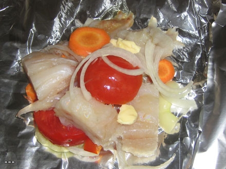 Рецепт - Рыба с овощами в фольге